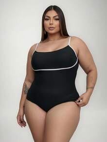 Body Plus Size Suplex Premium Modelador - Alça Fina Confort - Não Fica Transparente - Do G1 ao G3 - Preto - Visão 6