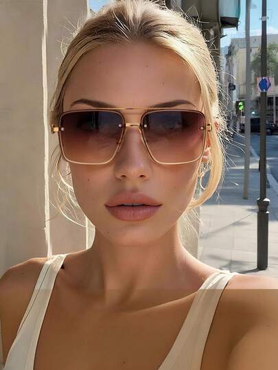 1pc Fashion Double-Beam Square Frame Decorative Glasses, Classic Versatile Accessory, Great For Photos And Gifts, Women's Stylish Glasses