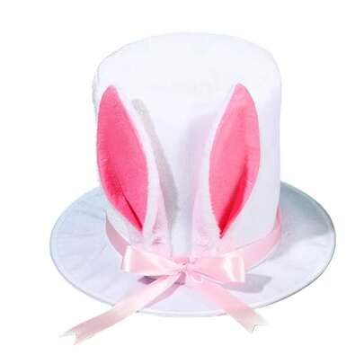 Women Bunny Ears Top Hat With Bow Cute Pink Rabbit Ear Felt Cap For Easter Halloween Party Cosplay Accessory