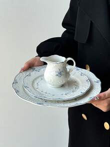 1pc/2pcs Ceramic Dinner Plate Set, French Vintage Floral Embossed Handmade Ceramic Plate, Large 8.5"/10" Capacity Ceramic Dish, Suitable For Western Food, Pasta, Steak - Perfect Dinnerware, Photography, Party Set, Dishwasher & Microwave , Commercial Use - Multicolor - View 4