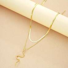 Elegant Two-Layer Women's Necklace With Classic Snake Chain And Snake Pendant. - Gold - View 5