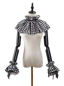 1 Set Black & White Plaid Detachable Collar, Clown Costume Accessory With Plaid Pattern Collar, Unisex Clothing Accessory - 黑色 - 查看 5