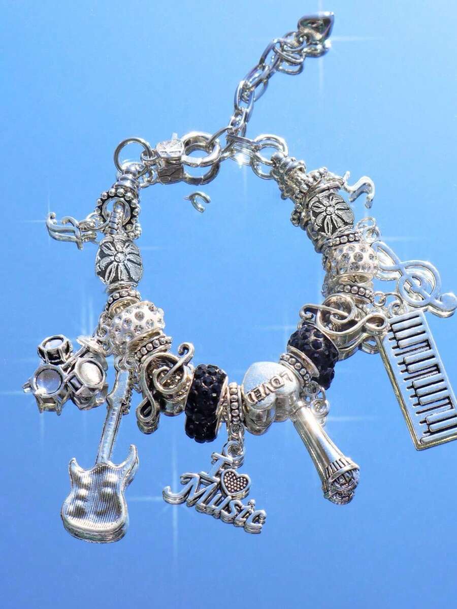 1pc Music Festival Themed Bracelet, TS Friendship Bracelet, Music Festival Concert Cheering Wristband, Fashionable Minimalist Guitar & Drum Band Bracelet - Multicolor - View 1