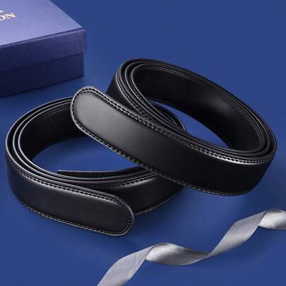 1pc Plain Color Casual PVC Synthetic Leather Buckle-Less Belt For Men, All Season