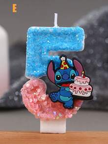 可爱史迪奇主题生日蜡烛，精致0-9数字蜡烛，闪亮卡通生日蜡烛，周年纪念蜡烛，派对装饰小礼物 - 1PC - 查看 7