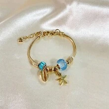 1件时尚夏季扇贝海龟心形吊坠手链，DIY沙滩饰品，女士礼物 - 金色 - 查看 15