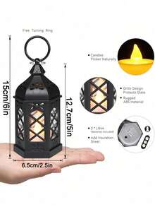 1pc Mini Portable Hanging Hexagon Wind Light Lantern (With Battery), Retro European Style Lantern Candle Holder With Fake Candle LED Light, Suitable For Eid, Halloween, Christmas, Thanksgiving, Indoor/Outdoor Decor For Living Room, Office, Bedroom, Dining Room, Bar, Garden, Patio, Walkway, Family Gathering, Birthday Party, Wedding Party (Black/White) - Multicolor - View 11