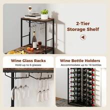COSTWAY Bar Table With Foldable Tabletop, Tall Kitchen Island Table With Glass Racks, Bottle Holders And Storage Shelves, Wine Bar Table, Metal Coffee Bar For Dining Room And Living Room,Brown - Brown - View 4