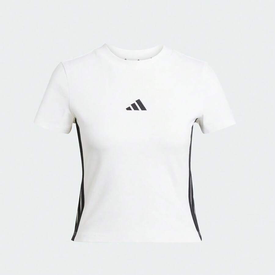 Adidas 女款 W 3S SJ BABY T 短袖针织无领短袖T恤 TJE1239 - 白色 - 查看 1