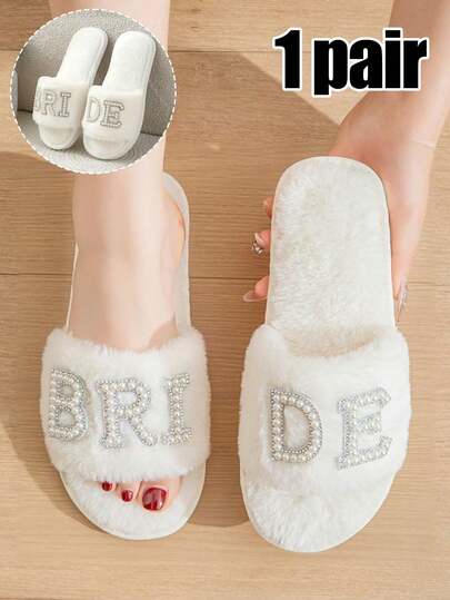 [Elegant Bride Slippers] Elegant Pearl Bride Slippers | Chic Open-Toe Wedding & Party Shoes With Glittery Accents, Soft Fabric Upper & Cushioned Eva Sole For All-Season Comfort,Suitable For Various Occasions, Daily Home, Queuing Scenes, ,Soft And Comfortable For All Seasons Valentines,Bridal Showers, Back To School Gifts, Teacher Gifts,Back To School Season, Travel, Picnics,Wedding Season, Bridesmaid Gifts