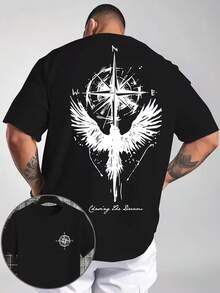 Eagle And Compass T-Shirt, Unisex Men's And Women's Blouse, 100% Cotton, Premium Top Streetwear, New Arrival, Immediate Shipping, Various Colors!! Plus Size - 黑色 - 查看 1