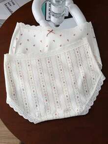 5 chiếc quần lót cotton dáng lửng, viền ren, họa tiết hoa nhí, thoải mái dành cho bé gái - Nhiều màu - Xem 9