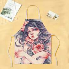 1pc Beautiful Woman Graphic Apron, Creative Funny Fashion Print Home Cleaning Apron, Easy To Wash Kitchen Cooking Apron, Innovative Home Apron - Multicolor - View 18