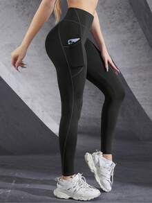 2pcs Sports Yoga Pants With 9" Pocket, Patchwork Yoga Leggings Suitable For Fitness, Exercises, Outdoor Activities - Đen + Nâu Tím - Xem 4