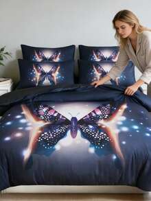 三件套简约印花被套，奢华柔软透气，抗皱，适合单人、宿舍、学生、卧室、酒店（1个被套+2个枕套，不含填充物），四季皆宜 - 灰色 - 查看 8