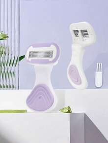 女士脱毛剃刀，适用于腋下、腿部和比基尼部位，便携式剃刀，紫色安全手动剃刀，女士比基尼手动安全剃刀刀片脱毛剃须/5层刀片，不锈钢刀片可更换紫色剃刀头，女孩礼物旅行必备，适合外出 - 彩色 - 查看 1