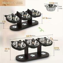 15° Tilted Stainless Steel Cat Bowl, 3-Tier Adjustable Pet Feeder With 3 Stainless Steel Bowls, Anti-Spill Black Wooden Base, Measuring Pet Food Scoop, Suitable For Cats And Small Dogs - 680ML - View 4