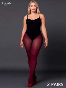 2双装50D耐穿防撕裂连裤袜，彩色半透明连裤袜，女士柔软舒适哑光不透明打底裤，时尚百搭，适合日常穿着，也适合情人节、万圣节、圣诞节等节日、外出、派对以及休闲校园风格。 - 酒紅色 - 查看 6