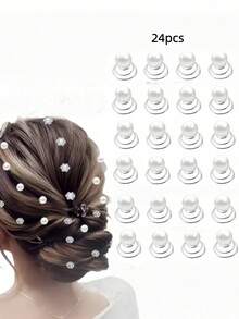 12/24/36件套水钻水晶扭结发夹套装，包含螺旋珍珠花朵发夹，适合生日、女孩、舞会、派对和特殊场合（水钻、珍珠、花朵），发夹、发爪、发卡、发卡 - 銀色 - 查看 12