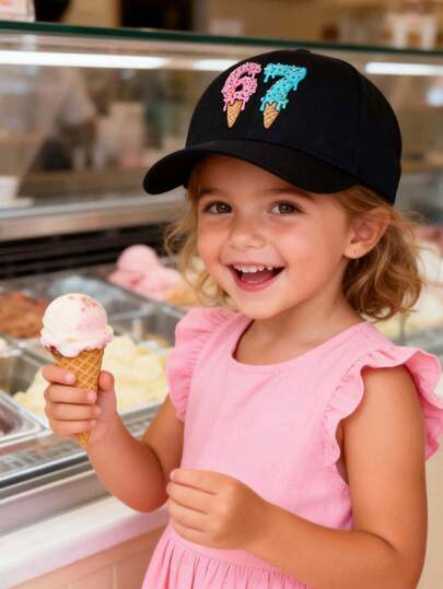 1pc Girls' Baseball Cap, 67 Ice Cream Drip Design, Suitable For 67th Birthday, 67th Anniversary, 67 Valentine's Day, Infant Hat, Casual Versatile Cap, Children's Gift, Great For Travel, Vacation And Outdoor