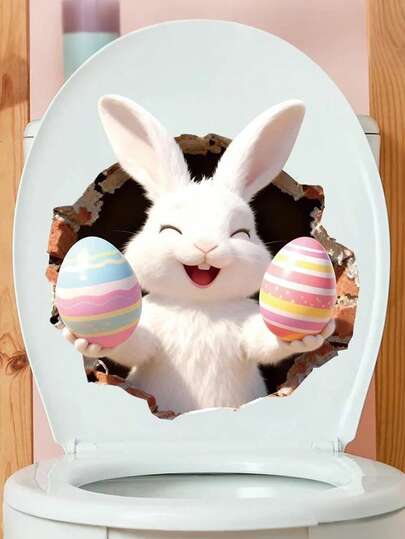 2张复活节兔子彩蛋贴纸 - 趣味厕所贴纸 | 自粘节日装饰，采用可爱的兔子设计，是复活节房间装饰的完美之选。适用于浴室、花园、室内展示、派对布置和复活节趣味活动。充满创意的派对小礼物。