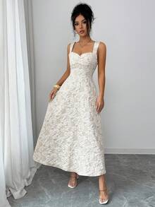 Lily House Women's Light Khaki Dress Sweetheart Neck Slimming And Elegant A-Line Bottom Elegant Women's Romantic Bohemian, Suitable For Brunch, Date Nights, Weddings, Garden Parties, Summer Vacation Areas - Khaki - View 3