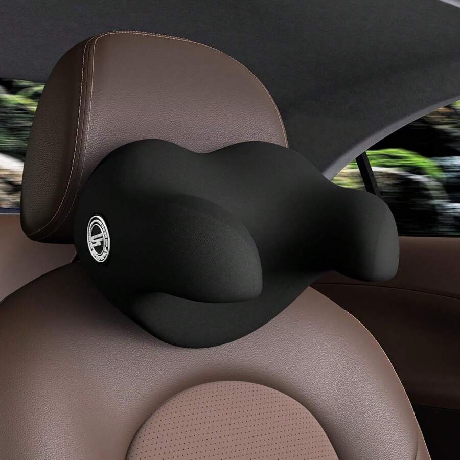 Almohada cervical para reposacabezas de coche, almohada ergonómica en forma de U con espuma viscoelástica, la solución definitiva para dormir durante viajes largos en coche. - Negro - Ver 1