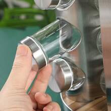 Estante multiusos para especias de 360 grados | Acero inoxidable, acabado cepillado, montaje en encimera, a prueba de fugas, organizador de espacio resistente, para encimera o gabinete, almacenamiento de cocina moderno, Juego de botellas de especias redondas reforzadas, Artículos esenciales de cocina - Blanco - Ver 4