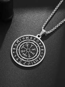 1PC Retro Classic Nordic Viking Style Compass Pendant Necklace, Men's Rune Necklace, Suitable For Daily Wear - Fashion - View 3