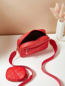 1pc Girls Mini Diamond Pattern Embroidered Letter Pouch, Phone Wallet Coin Purse - Red - View 6