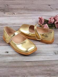 女童方头平底鞋，魅力复古百搭派对儿童鞋 - 金色 - 查看 4