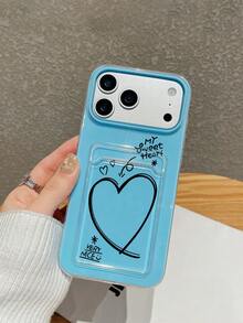 INS风甜美酷炫爱心涂鸦卡包手机壳，浅蓝色PC外壳+爱心涂鸦透明卡包，双重保护，内置卡槽可容纳1张卡片（例如门禁卡、银行卡），时尚实用，尤其适合春夏使用。 - 藍色 - 查看 5