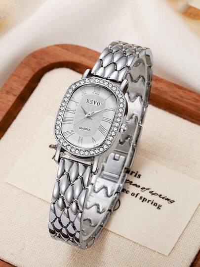 1pc Elegant Minimalist Crystal Embellished Quartz Watch, Refined Aesthetic, Ideal Gift, Year-End Promotion