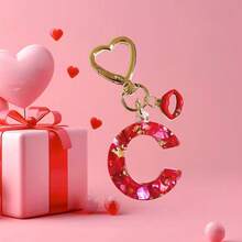 1pc Red Epoxy Initial Keychain, Cute Rhinestone Red Lip Heart Shaped Keyring, Valentine's Day Gift, Women Bag Charm Pendant, Suitable For Gifting To Lover/Best Friend/Mother/Friend - Red - View 14