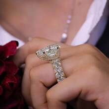 18K Gold Plated Exaggerated Pear-Shaped Cubic Zirconia Stone Cocktail Ring, Elegant For Women's Party And Engagement - Gold - View 5