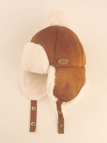 1pc Infant/Toddler Kids' Cartoon Knit Earflap Beanie, Thick & Warm Winter Hat For Children 1-3 Years Old, Autumn/Winter - Camel - View 12