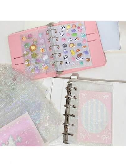 20pcs M5/A7/A6 Size Transparent Glitter Sticker Refill Pack, Suitable For Sticker Books, Sticker Storage, Mini Handmade Photo Albums, School Supplies And Back To School Preparation.