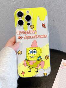 SPONGEBOB 1个极简海绵宝宝拼布爱心星星涂鸦图案防震透明手机壳，适用于三星/11/12/12 Pro Max/14 Pro Max/15/15 Pro/16/16 Pro Max 及其他型号 - 彩色 - 查看 3