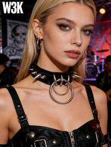 Xiacheng 1件哥特朋克风黑红链条颈链，PU皮项圈，哥特项链，万圣节圣诞节女士礼物 - 時尚款 - 查看 1