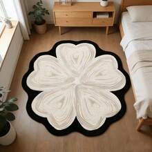 1 Stück Premium runder cremefarbener Blumenteppich, asymmetrische Form Teppich für Wohnzimmer, Schlafzimmer, Sofa, Couchtisch, Schminktisch, weich & bequem, leicht & einfach zu reinigen, Wohndekoration - Verschiedenfarbig - Übersicht 8
