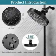 R-DOXK aderas para Baño de a a Presion 6" Caza de Duca de a Duca de Mano de 3+7 Modos Rociado Austable con Soporte Antifugas Manguera de 1.5 m Negro - como en la foto - Ver 5