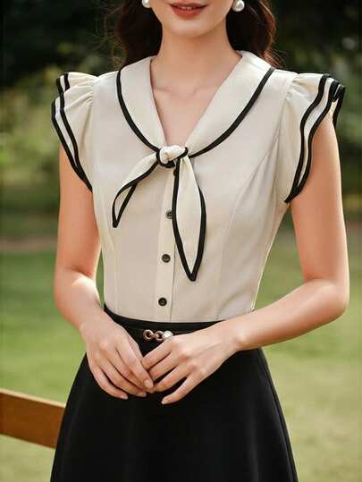 2026春夏女式衬衫，优雅飘逸的领口设计，适合约会、度假、办公、日常穿着，四季皆宜。