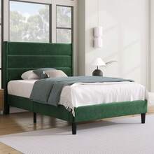 Upholstered Bed 90 X 200 Cm, Bed Frame With Headboard, Double Upholstered Bed, Dark Green Velvet Fabric, Bed For Young People - Green - View 3
