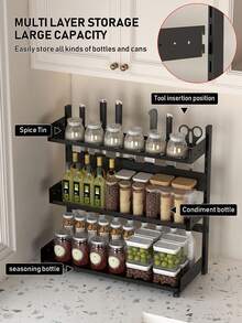 1pc Multipurpose Kitchen Countertop Spice Rack, Knife Holder, Kitchen Organizer Shelf, Suitable For Home, Kitchen And Dining Room Kitchen Items Kitchen Accessories Kitchen Tools - Black - View 2