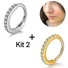 Kit Of 2 Nose Piercing Rings With Rhinestones, 8mm - M1 Dourado+Prata/8mm - View 3