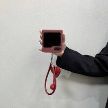 Simple Wine Red Phone Case With Heart Pendant Leather Strap Compatible With Samsung Galaxy ZFlip7 Z Flip6 ZFlip 5 Zflip6 Zflip5 Shockproof Back Cover - Burgundy - View 5