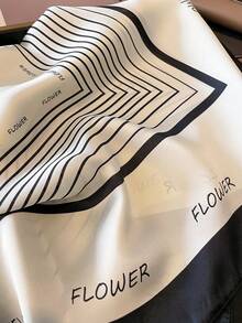1pc Faux Silk Simple Geometric Print 70cm Square Scarf, Men's Bandana, Versatile Neck Scarf, Head Wrap - Black and White - View 3