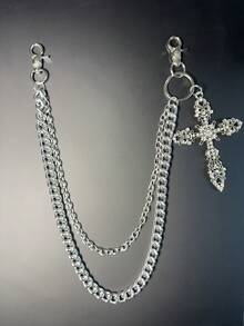 Multi-Element Cross Pants Chain, Waist Chain With Lobster Clasp Pendant, Wallet Chain, Retro Chain, Double-Layer Chain, Hip-Hop Punk, Jeans Chain, Pocket Chain, Men's Keychain - Ancient Silver - View 2