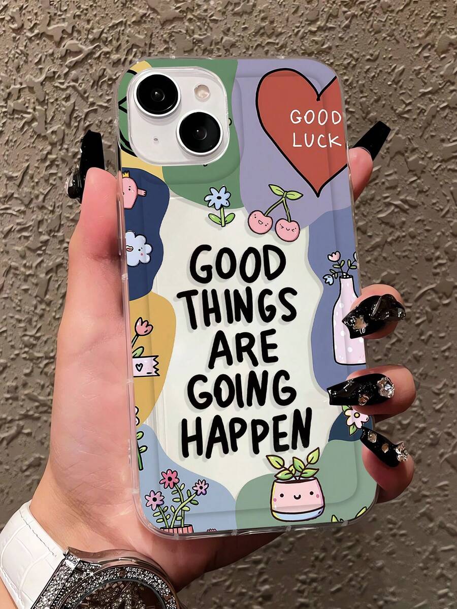 1个简约花卉爱心樱桃图案英文字母美学防震缓冲TPU手机壳，兼容苹果16 Pro Max/16/16 Pro/16 Plus/15/15 Pro Max/15 Pro/11/12/13/14 Pro Max/11 Pro/11 Pro Max/12 Pro/12 Pro Max/13 Pro/13 Pro Max/14 Pro/14 Pro Max，创意高级软壳 - 彩色 - 查看 1