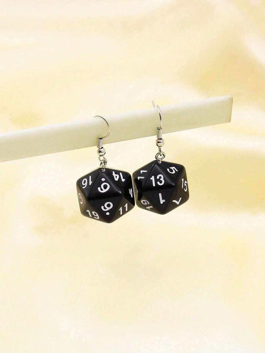 1对女士时尚创意骰子耳环，适合日常佩戴 - 黑色 - 查看 1